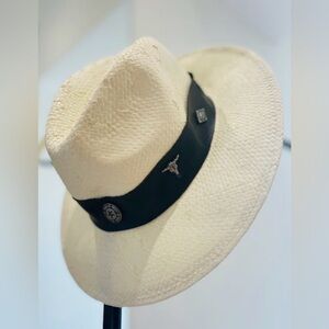 Devotion TWINS Cream Straw Panama Hat with Studded Black Band